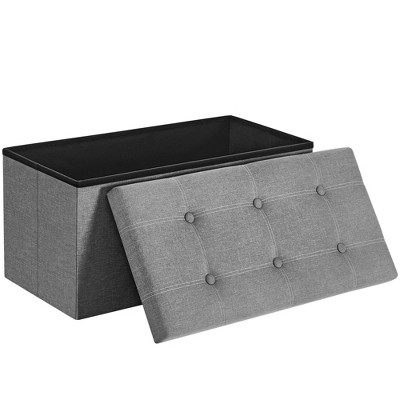 Dark Gray Linen Folding Storage Ottoman Bench with MDF Frame