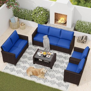 Garvee 5 Piece Outdoor Patio Furniture Sets, Wicker Conversation Set for Porch Deck, Rattan Sofa Chair with Cushion - 1 of 4