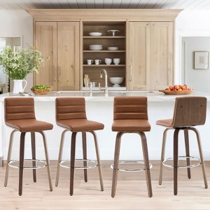 Bekrvio 26"/29" Swivel Bar Stools Set of 1/2/3/4, Faux Leather Upholstered Counter Chairs with Wood Legs, Mid-Century Seating for Kitchen Island - 1 of 4