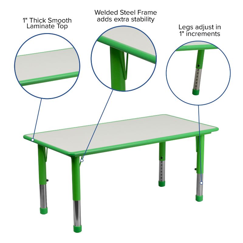 Flash Furniture 23.625"W x 47.25"L Rectangular Plastic Height Adjustable Activity Table, 4 of 11