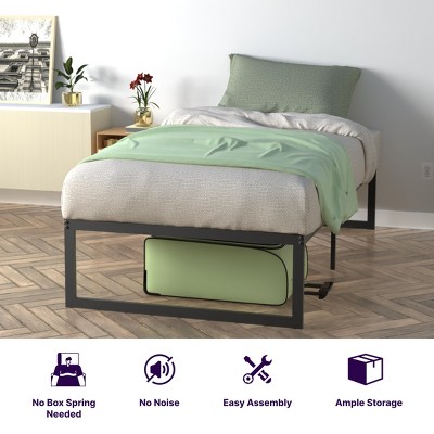 Sleek Modern Twin Metal Platform Bed Frame with Steel Slats