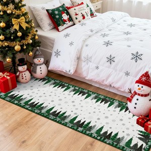 Christmas Area Rugs, Washable Buffalo Plaid Xmas Tree Merry Christmas Area Rug, Non-Slip Soft Thin Throw Carpet Non-Shedding for Living Room - 1 of 4