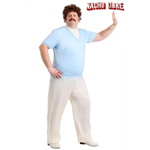 HalloweenCostumes.com Nacho Libre Plus Size Leisure Costume Mens, Casual Incognito Wrestler Halloween Outfit, White V-neck Sweater - 1 of 3