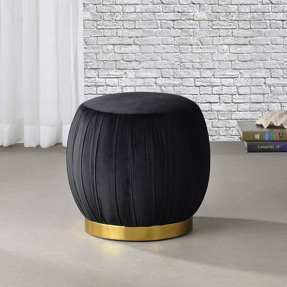 Photos - Pouffe / Bench 19" Zinnia Ottoman Black Velvet/Gold - Acme Furniture