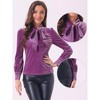 INSPIRE CHIC Women's Vintage Solid Gothic Velvet Dressy Bow Tie Neck Business Shirt - 2 of 4