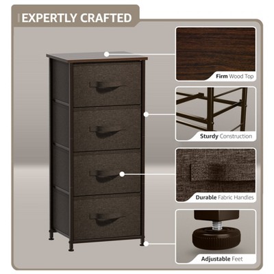 Sorbus Brown 4-Drawer Chest with Steel Frame and Fabric Bins