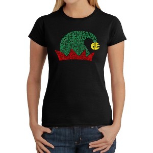 LA Pop Art Christmas Elf Hat - Women's Word Art T-Shirt - 1 of 4