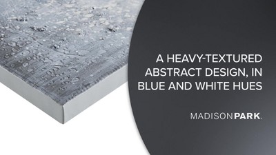 Winter Glaze Blue and White Abstract Embellished Canvas Art 15"x30"