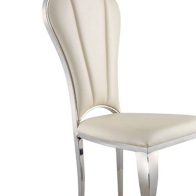 Beige Faux Leather Upholstered Side Chair with Metal Frame