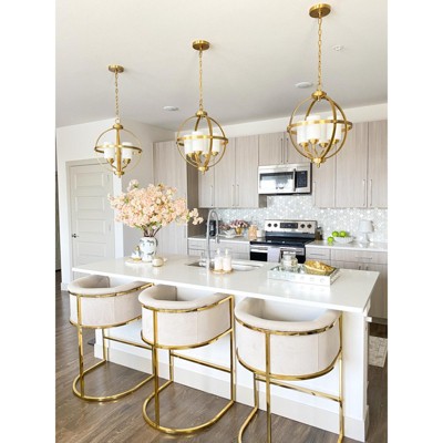 Elegant Farmhouse 22" Globe Pendant in Brass Gold with LED Lights