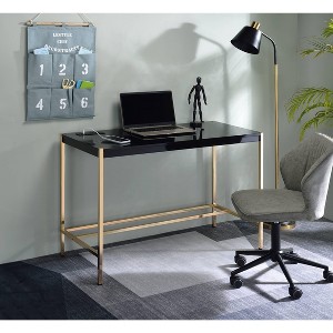 NicBex Home Office Desk 42" Modern Writing Desk with 2 Sockets, 2 Ports, Wooden Desktop and Gold Metal Legs for Office, Study, Living Room - 1 of 4