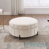 31.5" Round Velvet Storage Ottoman,Upholstered Footstool,Tufted Pumpkin-Shape Accent Ottoman for Living Room or Bedroom-Maison Boucle - 2 of 4