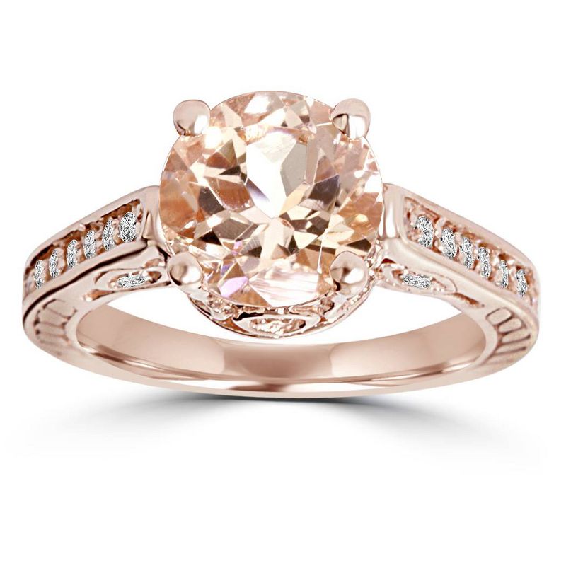 Pompeii3 2 Carat Morganite & Diamond Vintage Engagement Ring 14K Rose Gold, 1 of 6