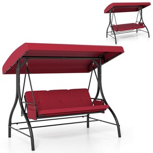 Costway 3-Seat Patio Swing with Canopy with Removable Cushions & Side Pockets Stand Black/Gray/Red/Brown/Beige - 1 of 4