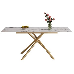 Gulches 47"-59" Expandable Dining Table, Sintered Stone Top with Golden , 4-6 Seater for Apartments/Kitchen/Dining Room - 1 of 4