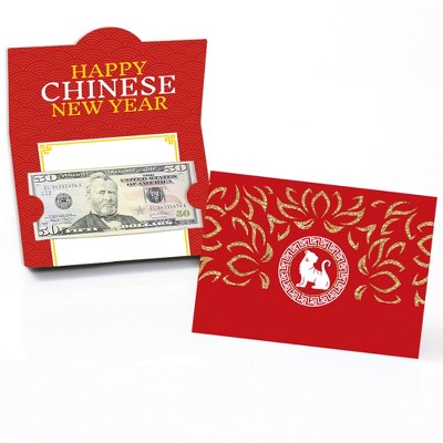 Big Dot of Happiness Chinese New Year - Money Holder Cards - 2022 Year of the Tiger Chinese New Year Gift with Red Envelope Design - Set of 8