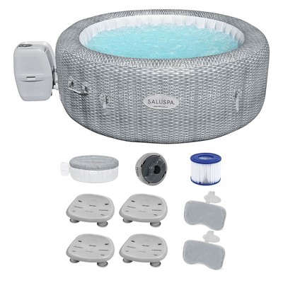 Bestway SaluSpa Milan AirJet Inflatable Hot Tub and 6-Pack of SaluSpa Underwater Non-Slip Spa Seat with 6 Adjustable Legs and Padded Headrest Pillows