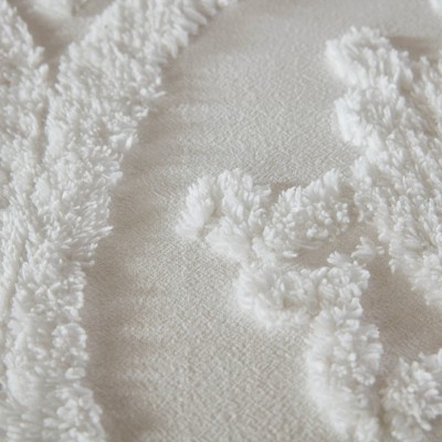 White Tufted Cotton Chenille Damask King Duvet Set