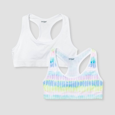 Hanes Girls Youth M 3pk Sports Bra- Teal, White and Tie Dye