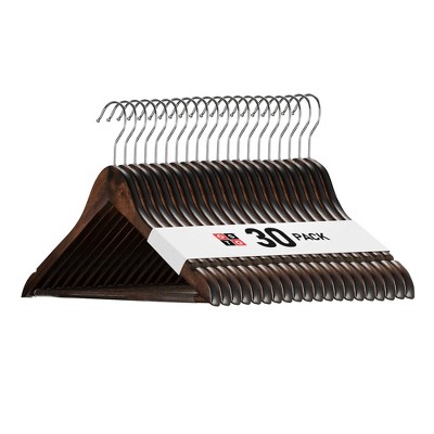 OSTO Wooden Suit Hangers; Ultra-Durable Smooth Finish Wood Coat Hanger with Non Slip, Grooved Pant Bar & Swivel Hook