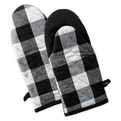 2pk Cotton Buffalo Check Oven Mitt Set Black - Design Imports