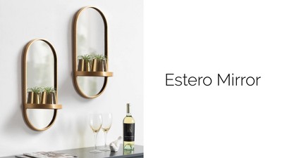 Estero 24"x11" Silver Metal Oval Wall Mirror with Functional Shelf