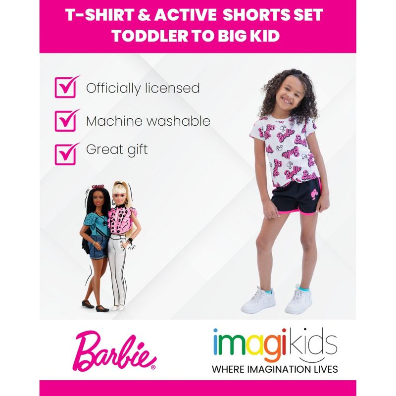 Barbie Girls T-Shirt and Dolphin Active Shorts Outfit Set Little Kid to Big Kid, 2 of 8