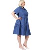 Agnes Orinda Women's Plus Size Chambray Babydoll Half Placket Elastic Back Button Shirt Dresses - 3 of 4