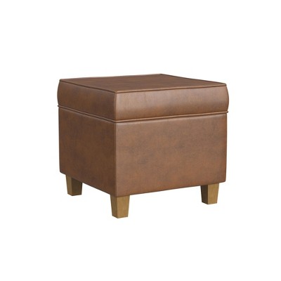 Brown Faux Leather Tufted Square Storage Ottoman with Lift Off Top