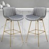 HomeRoots Set of Two 29" Gray and Gold Velvet and Metal Low Back Bar Height Swivel Bar Chairs - 2 of 4