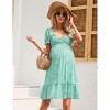 Coolmee Women Summer Maternity Mini Dress Sweetheart Neck Puff Sleeve Ruffle Baby Shower/Photoshoot Short Dress - 3 of 4