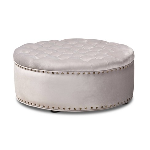 Baxton Studio Iglehart Velvet Tufted Cocktail Ottoman Gray: Eucalyptus Frame, Brass Tacks, Black Legs - image 1 of 4