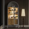 72" Arched Cabinet with Glass Doors and Sensor Light, Farmhouse Cabinet with Adjustable Shelves and Drawers, Living Room Wood Grain Cabinet-Koiai - 2 of 4