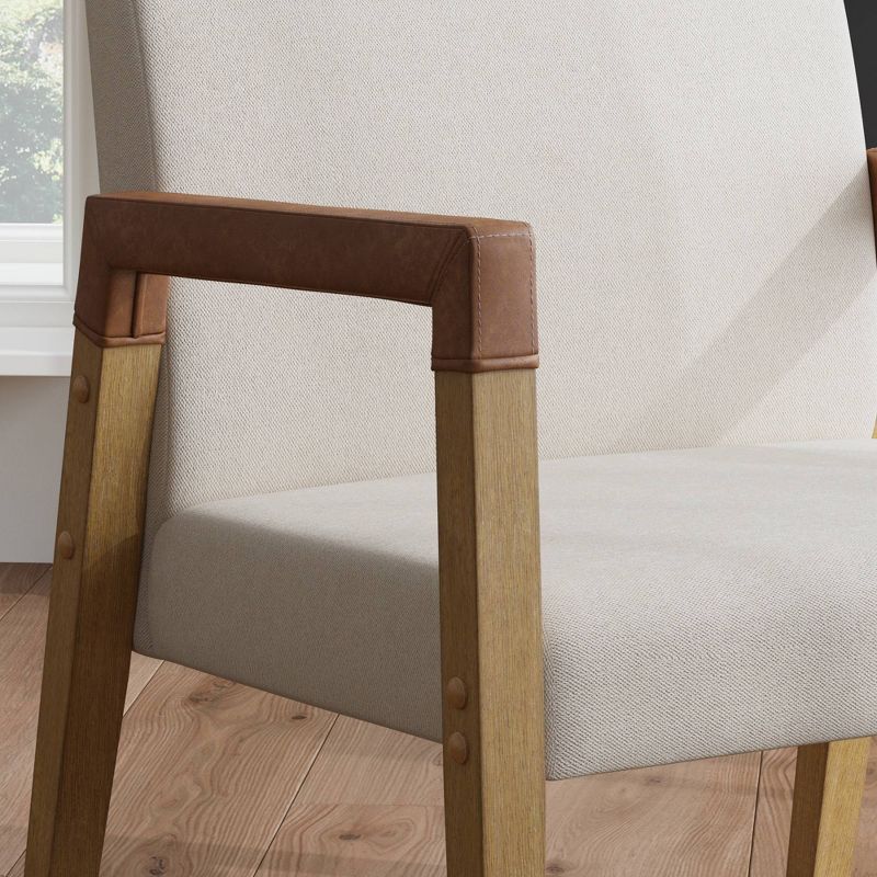 30&#34; Wood and Faux Leather Upholstered Accent Chair Brushed Light Brown/Flax/Chestnut - Nathan James, 3 of 6