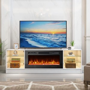 EROMMY 36'' Electric Fireplace TV Stand, Entertainment Center & TV Console for TVs up to 80'', Modern Fireplace Heater for Living Room - White - 1 of 4