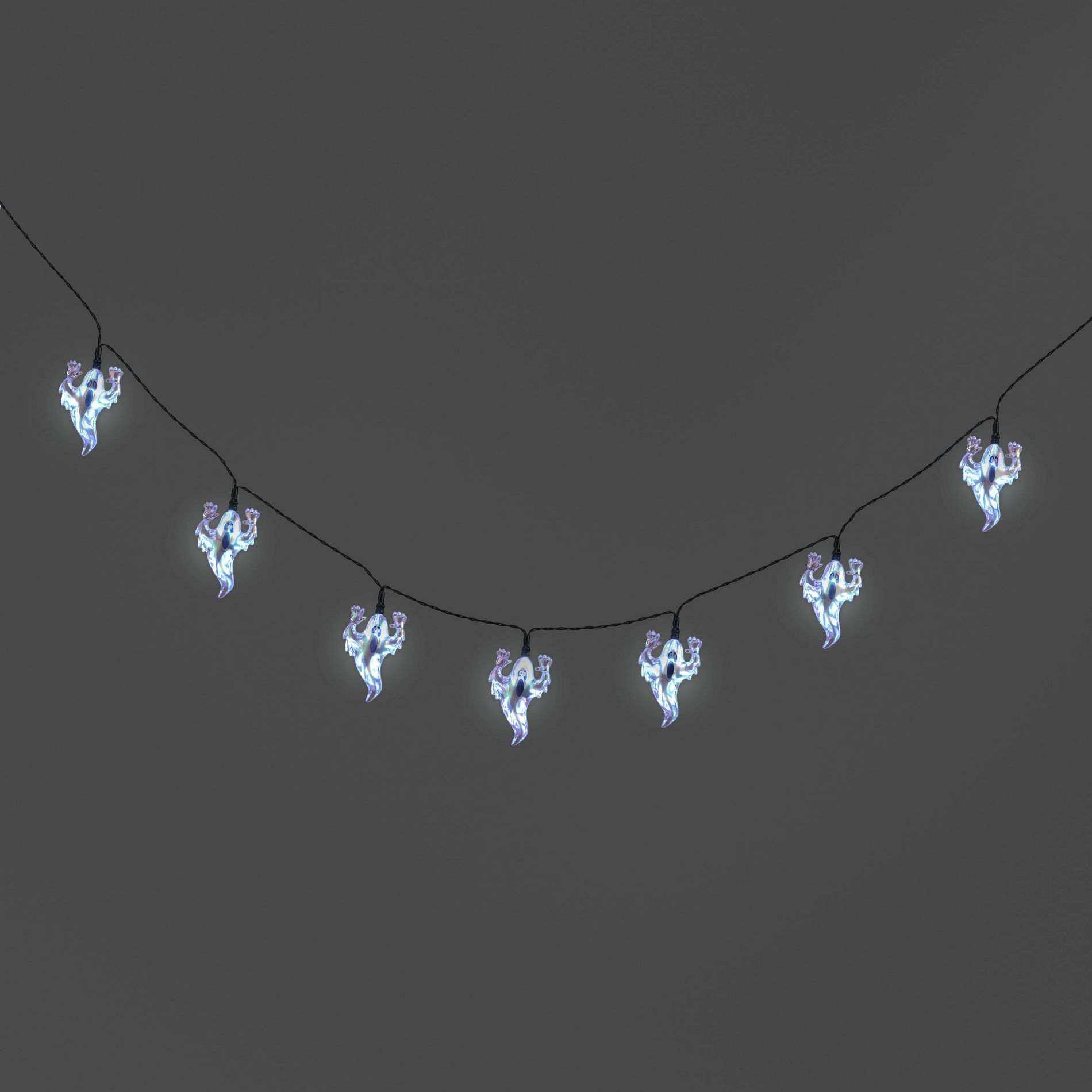20ct LED Battery Operated Iridescent Ghost Halloween Indoor Outdoor Novelty String Lights Black/White - Hyde and EEK! Boutique™