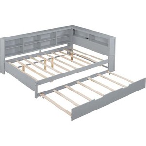 Twin/Full Size Beds with Storage Shelf, Wood Daybed Frame with Wireless Charging USB Ports,  250 Lbs Load Capacity - 1 of 4