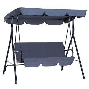 Outsunny 3-Person Porch Swing with Stand, Outdoor Swing for Patio Porch with Adjustable Tilt Canopy & Comfortable Swing Bench-Style Seat, Steel Frame - 1 of 4