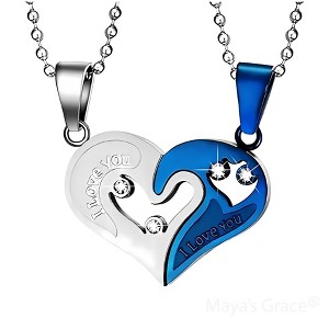 Maya's Grace Two Pieces Heart Shaped with I Love You Message Pendant and Couple Matching Necklace - 1 of 4