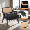 Comfortable Mid Century Modern Accent Chair, Rattan Backrest & Thick Linen Cushion, Wood Frame, Upholstered Living Room Chairs - 3 of 4