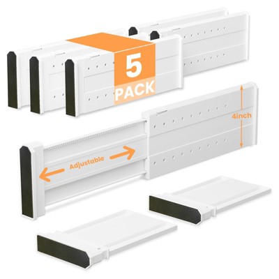 YIGII 5 Pack Drawer Dividers for Clothes Adjustable Drawer Dividers 4" High Expandable from 11"-17" Drawer Dividers for Bedroom, Office Storage,White
