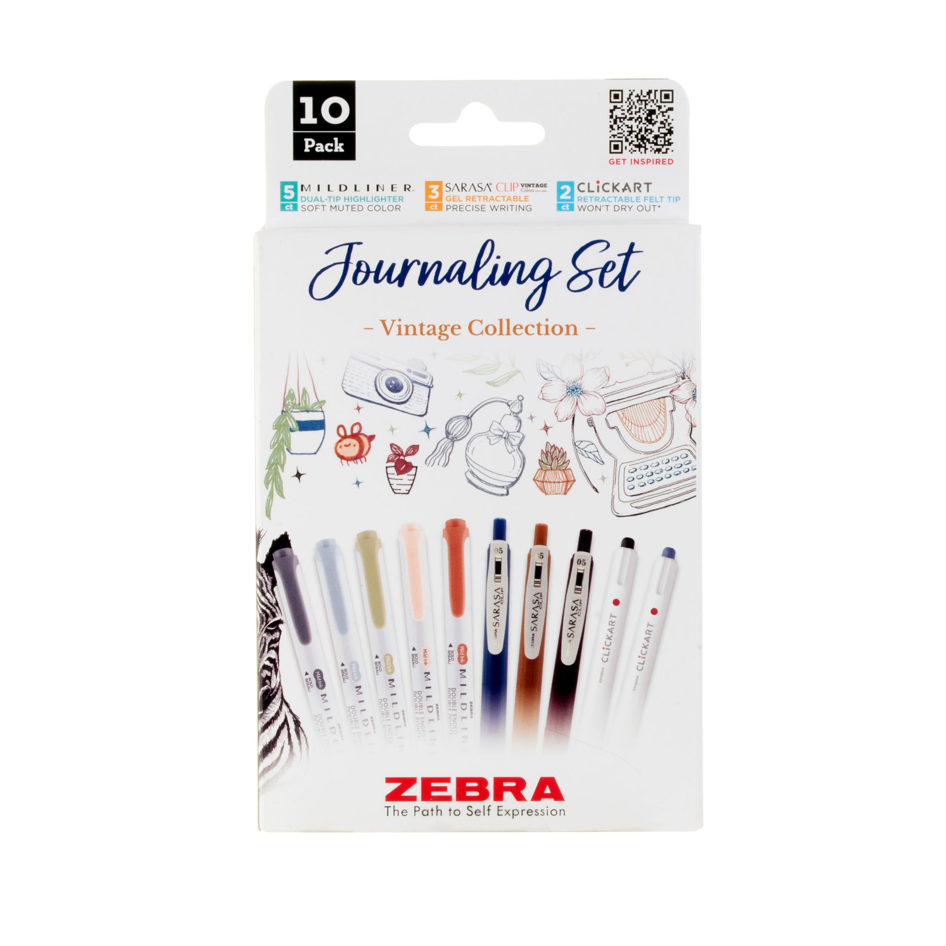12pk Zebra Vintage Journaling Marker Set