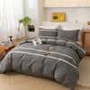 Set of 3 Duvet Cover Set, King, 100 Washed Cotton, Grey Stripes, Ultra Soft - 3 of 4