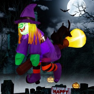 Angel Sar 3.9FT Halloween Inflatable Witch Window Breaker Decoration, LED Light-Up Witch on Broom Blow Up for Indoor, Outdoor Yard, Party, Lawn - 1 of 4