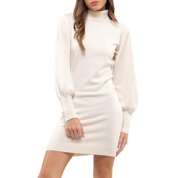 August Sky Women's Lantern Sleeve Sweater Mini Dress