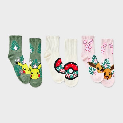 Girls' Pokemon 3pk Mid Crew Socks