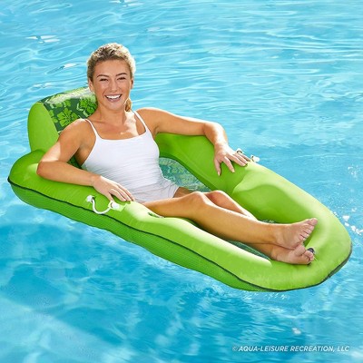 Aqua Leisure Luxury Water Recliner Inflatable Pool Float Comfort Lounge Chair Raft with Headrest Handles and Drink Holder Lime Floral