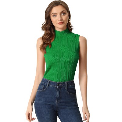 Allegra K Women's Mock Neck Sleeveless Keyhole Back Ribbed Knit Blouses
