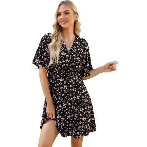 Women's Floral Dress Casual Short Sleeve Sundress Swing A Line Maxi Dresses - 1 of 4