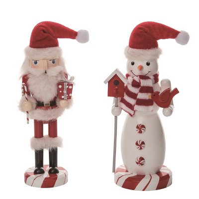 Transpac Wooden 10” Snowman/Santa Nutcracker Set of 2 Christmas Home Decorations